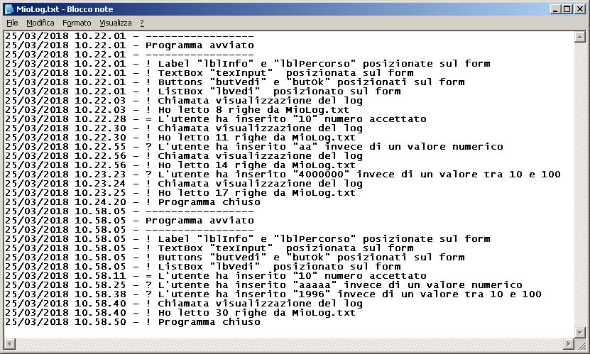 Esempio dell'output